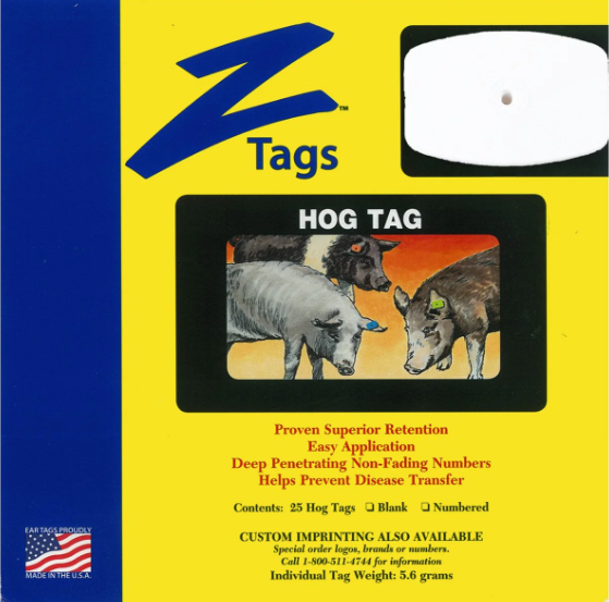 Z Tag 1 piece hog blank (White) 25 pack